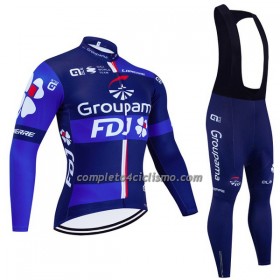 Completo Maglia ML + Pantaloncino con bretelle ML 2023 Groupama FDJ Nero Blu